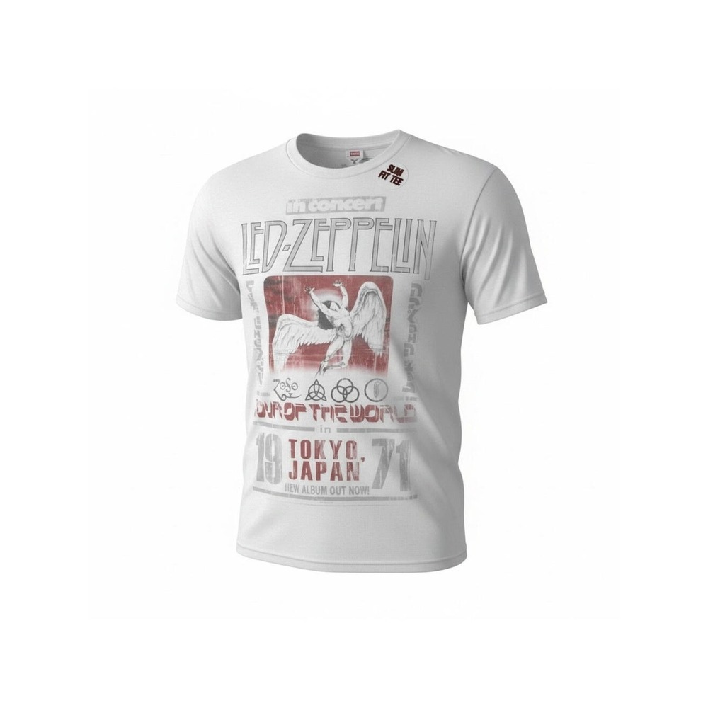 Led Zeppelin Tokyo Japan 1971 Tour Graphic T-Shirt White Slim Fit Mens Large NWT